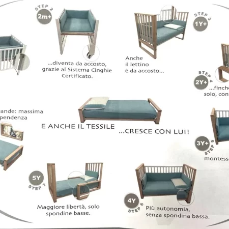 Lettino Evolutivo Infinito Italbaby con tessile Plumetì